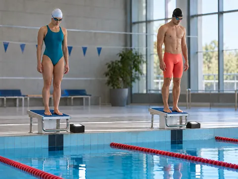 Ilustración generada por IA: Natación para sordos