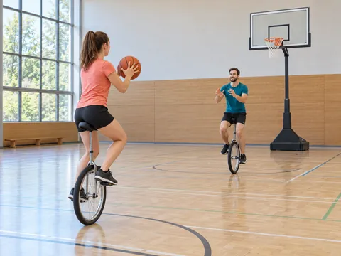 Illustration générée par IA: Basket-ball en monocycle
