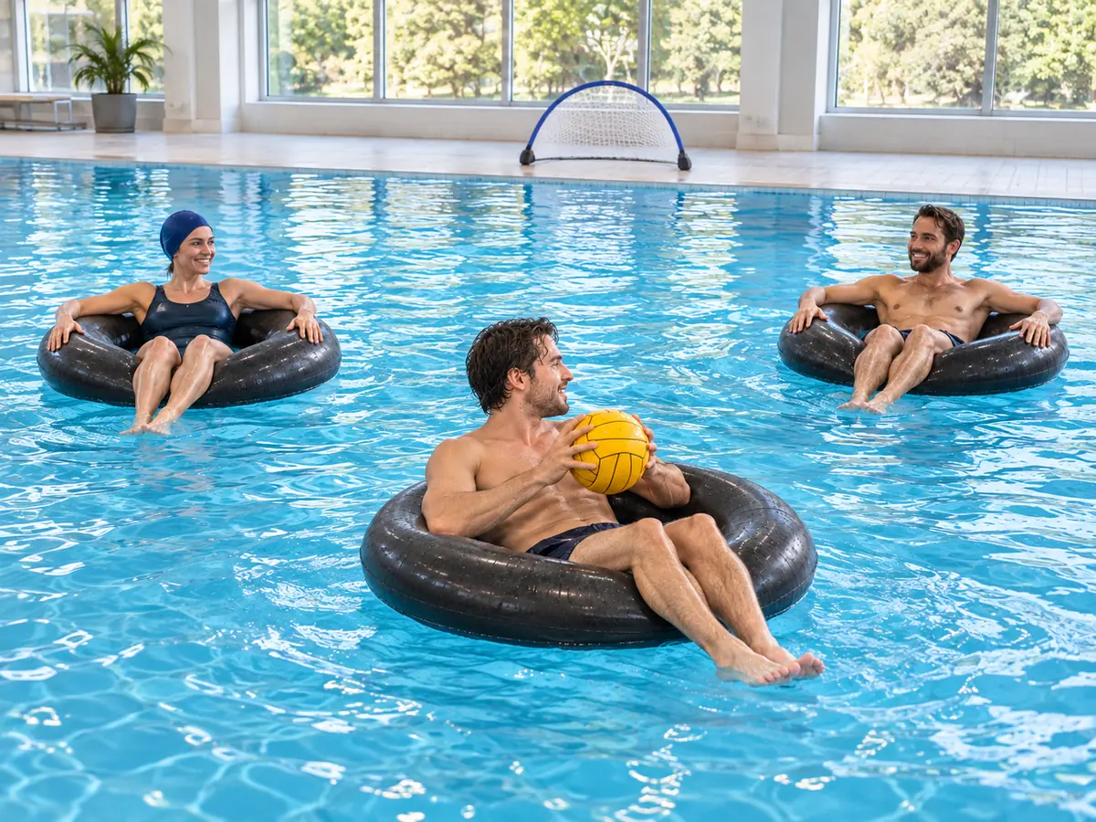 Illustrazione generata con IA: Water polo con ciambella