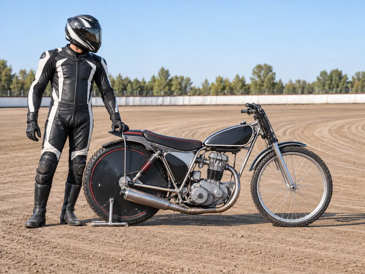 Ilustração gerada por IA: Speedway de moto em pista longa