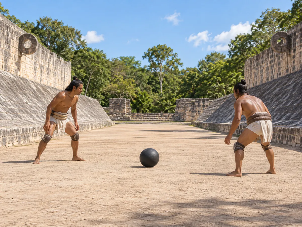 Ilustración generada por IA: Juego de pelota mesoamericano