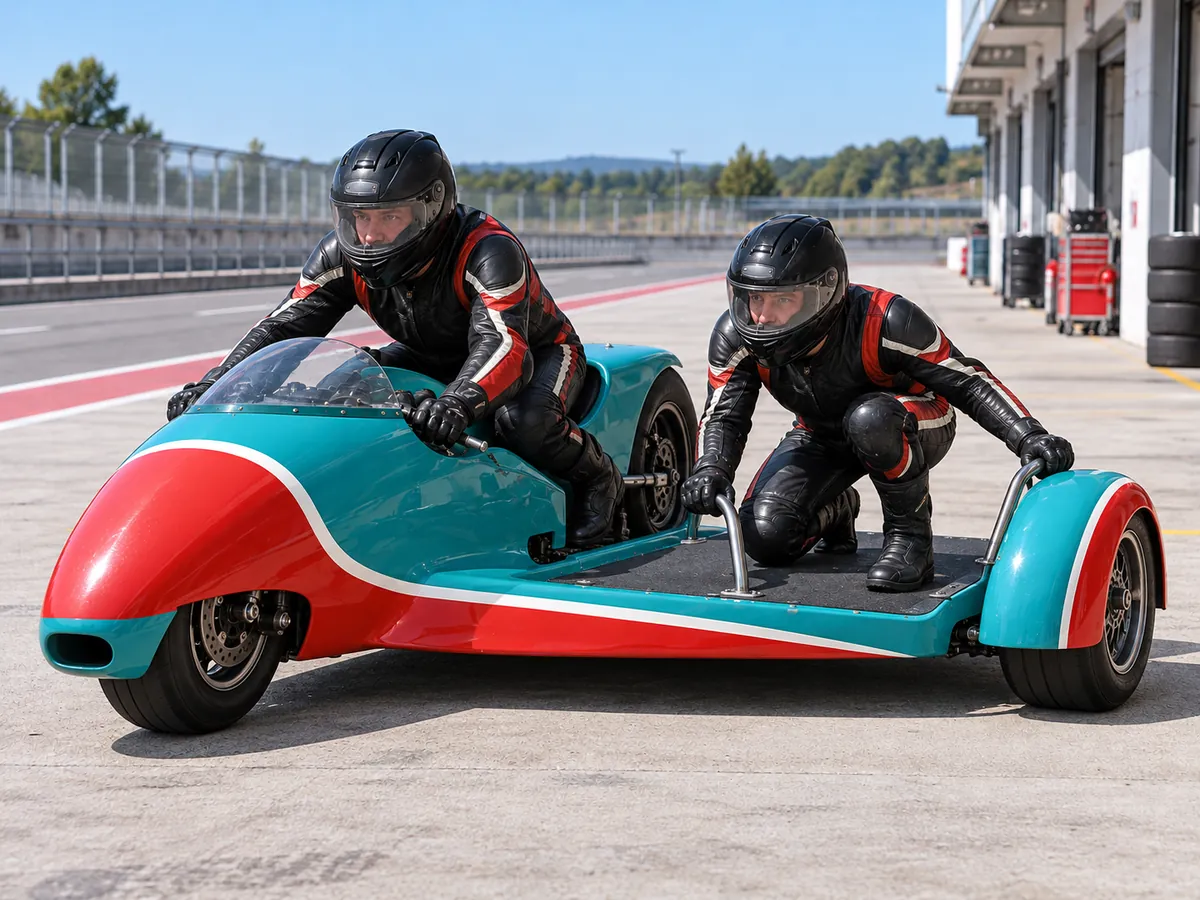 Illustrazione generata con IA: Corse sidecar motociclistiche
