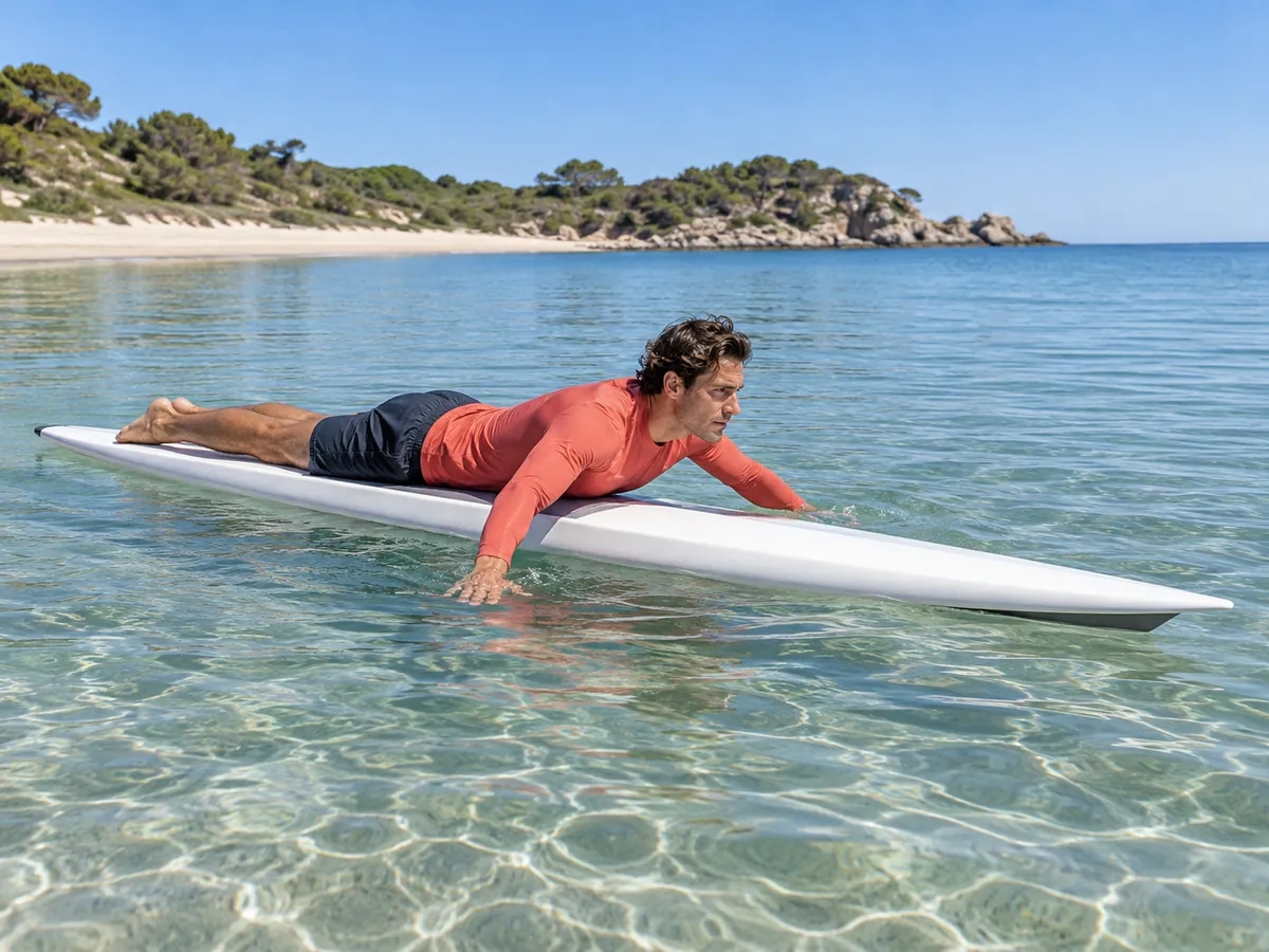 Yapay zekâ ile oluşturulan görsel: Prone paddleboarding