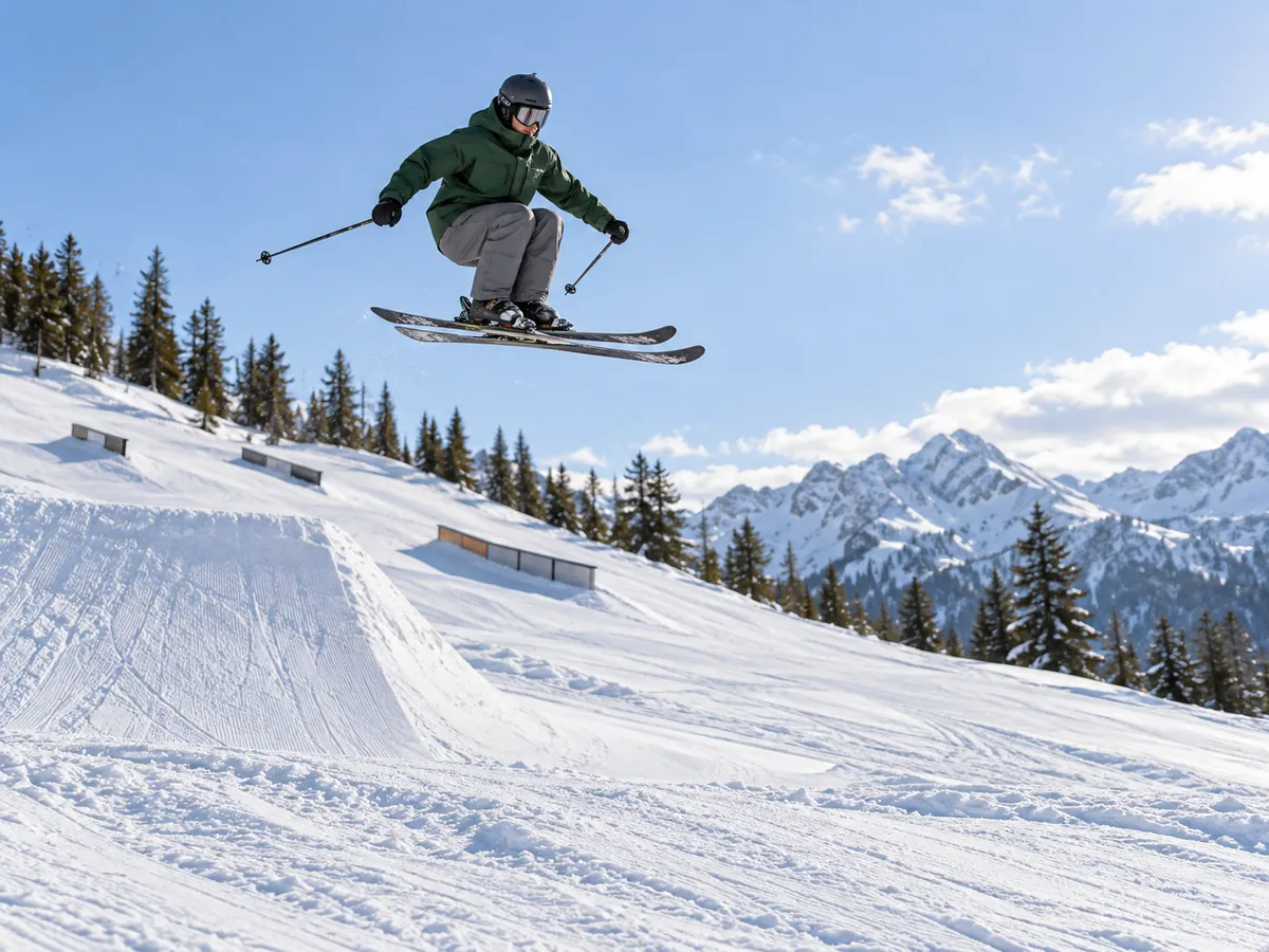 KI-generierte Illustration: Slopestyle Skiing