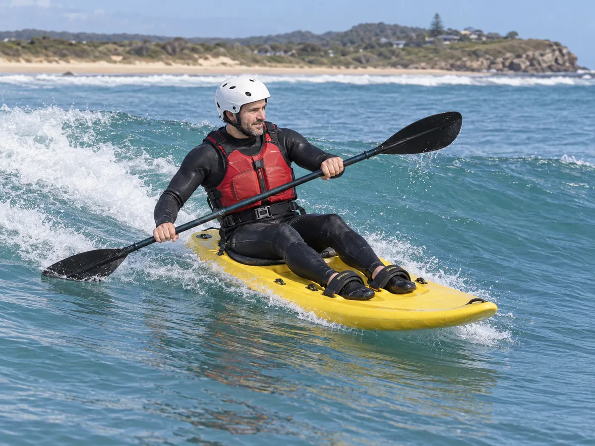 Ilustração gerada por IA: Waveski surfing